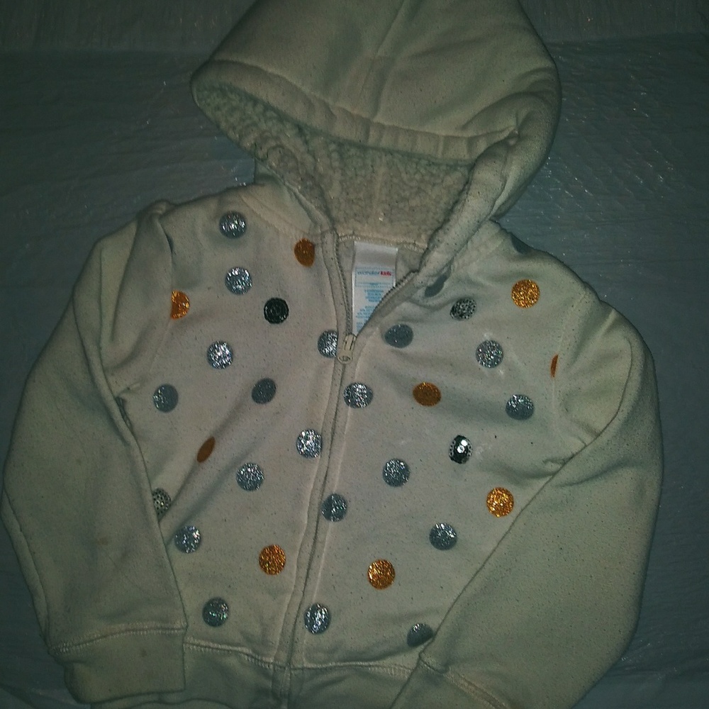Wonder Kids off white fleece coat with silver gold